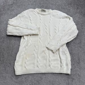 Partners Vintage 80s Cable Knit Padded Shoulders Sweater Womens Large Ivory USA